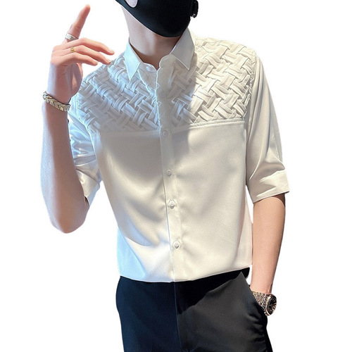 Men's Summer Ice Silk Five-Button Short-Sleeve Shirt 2025 New Business Slim Fit Thin Casual Short-Sleeve Shirt
