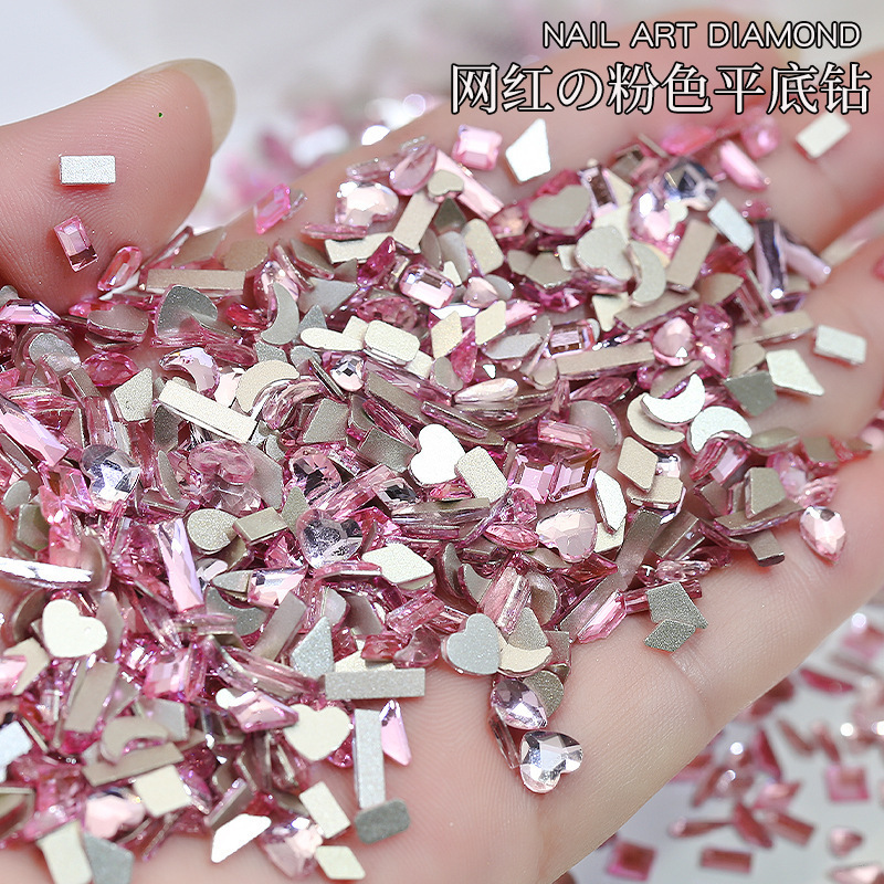 Pink nail flat bottom diamond nail jewelry wholesale net red shaped diamond love butterfly girl powder nail diamond jewelry