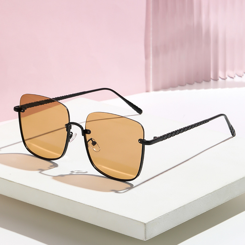Gafas de Sol Retro de Medio Marco Metal y PC Protección UV para Conducción y Viajes