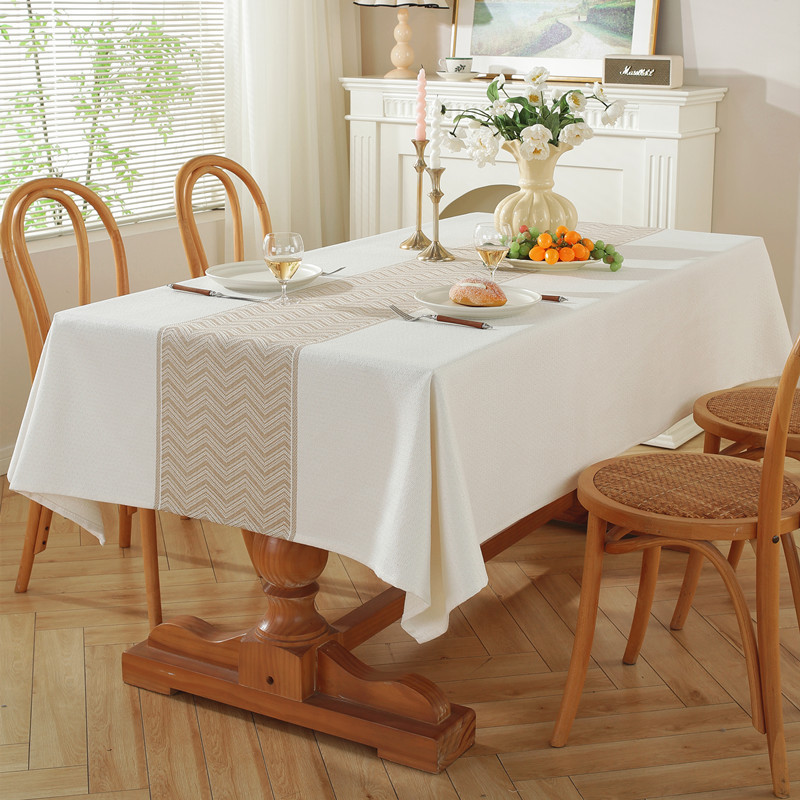 Nordic Cross-border Polyester Jacquard White And Brown Vintage Diamond Geometric Rectangular Tablecloth, Cover, Coffee_voghion.com