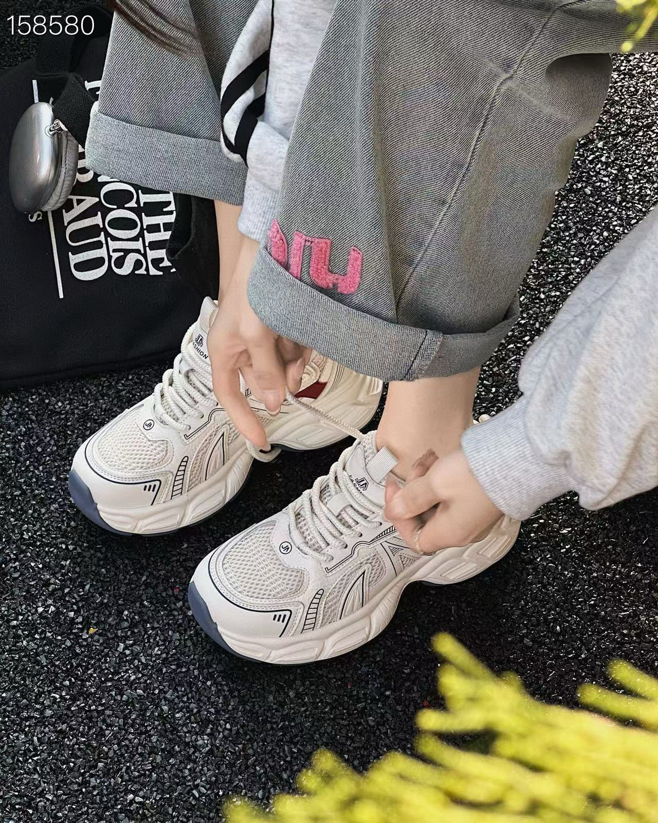 Giày sneaker chunky đế dày nữ tăng chiều cao mẫu mới 2025 — Màu be/xanh lam, Trà sữa chi tiết 3