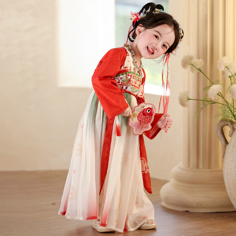 Hanfu for Girls, New Spring and Autumn High-Definition Fairy-Style Dress, Ancient-Style Ru Skirt, Female Dunhuang Tang Dynasty Guzheng Performance Outfit
