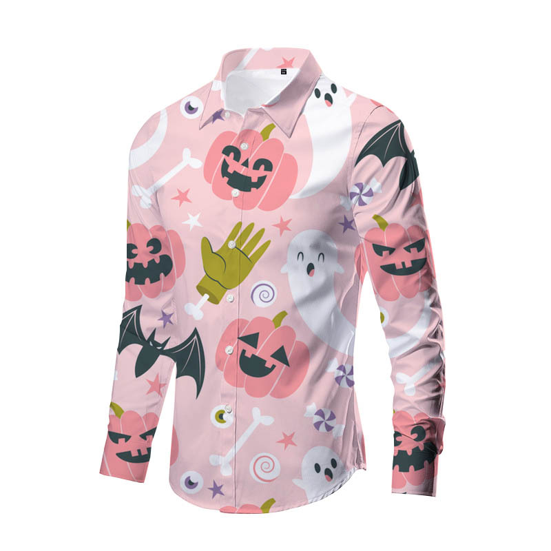 Europa y América nueva transfronteriza más TAMAÑO DE Halloween impreso de horror de los hombres delgados de moda impreso camisa de manga larga top