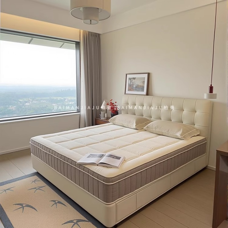 Jerry muebles Waffle de cuero cama de doble moderna 1.8m 2.2 cama de matrimonio minimalista italiana dormitorio principal cama doble