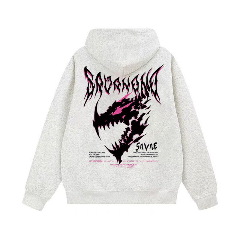 2025 New American High Street Fashion Brand Dinosaur Printed Hooded Sweatshirt for Men and Women Autumn and Winter Loose fleece-lined Couple Jacket