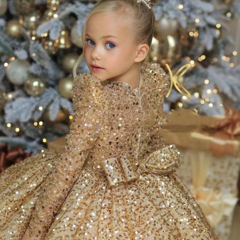 Children's Golden Dress Princess Wedding Dress for Girls Baby's First Birthday Girl's Piano Performance Dress Children's Golden Dress Princess Wedding Dress for Girls Baby's First Birthday Girl's Piano Performance Dress