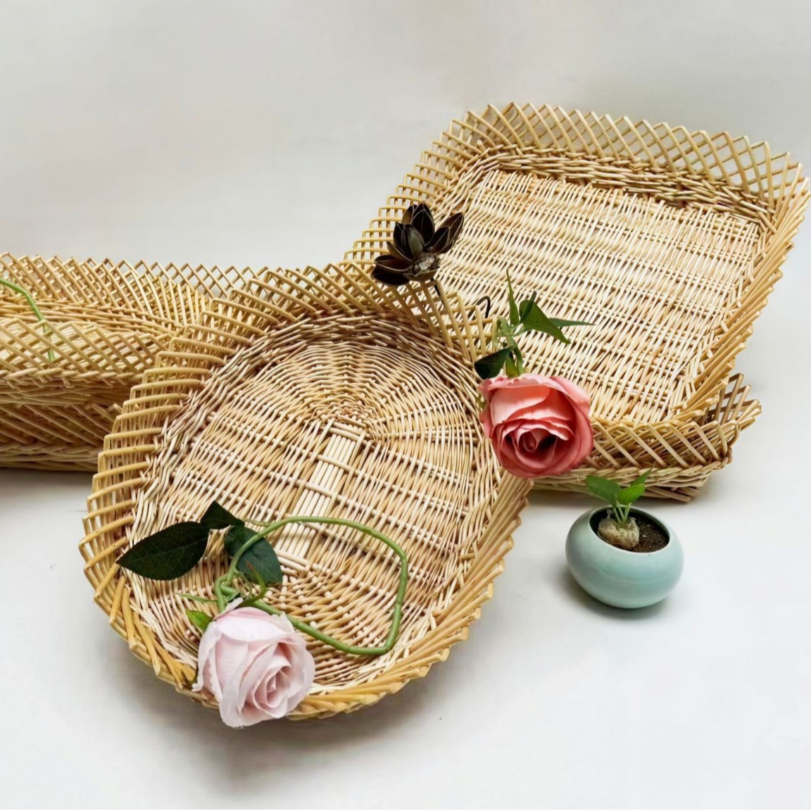 Bandeja de frutas de mimbre, canasta de pan al vapor, canasta de almacenamiento de verduras cocidas, supermercado doméstico, canasta de almacenamiento de artículos diversos, canasta de pan multifuncional