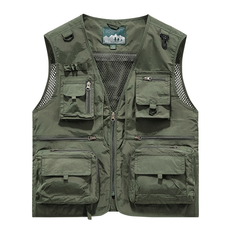 Free Design Workwear Uniform Waiter Vest Men's Casual Outdoor Multi-Pocket Fishing Photography Vest Jacket