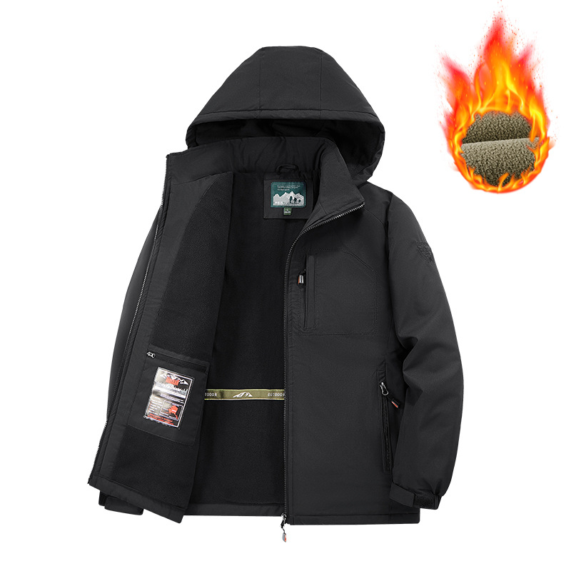 Cross-Border Autumn and Winter New Velvet Hooded Loose Warm Jacket Men's Jacket Fashion Trendy Outdoor Jacket