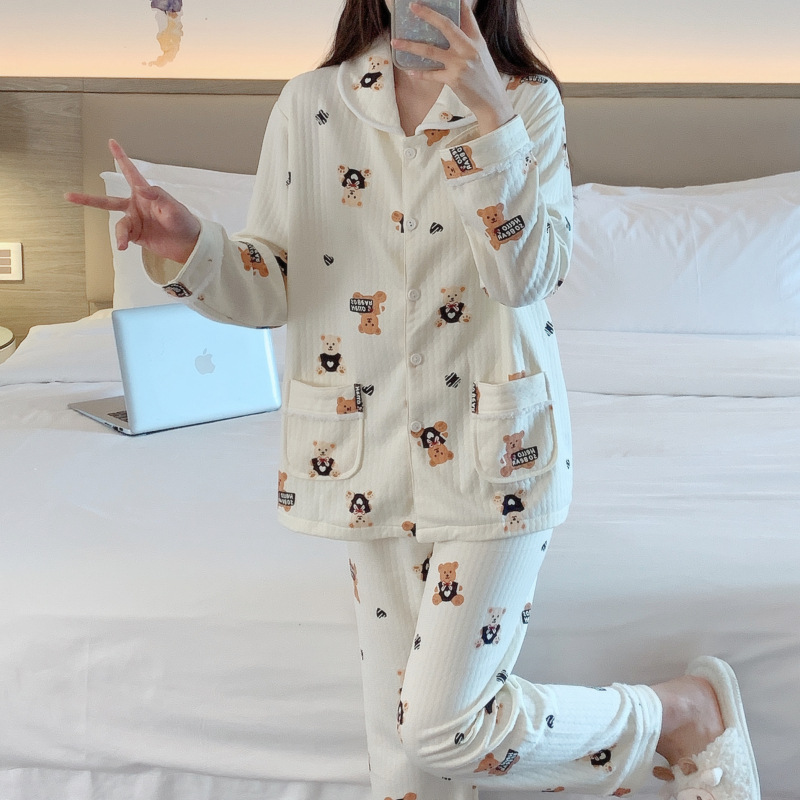 Pijamas de oso japonés Otoño e Invierno de las mujeres más grasa MM algodón sándwich manga larga 2023 Nuevo aire algodón desgaste del hogar
