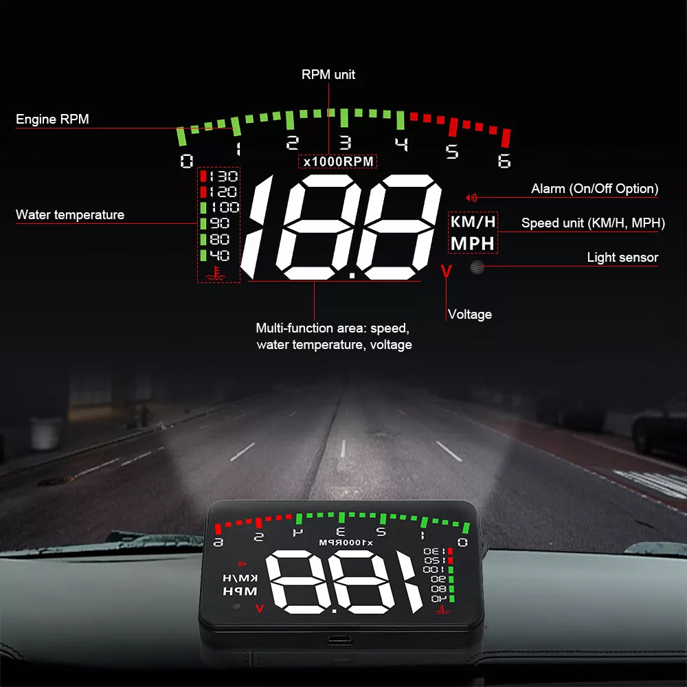 Hud Car Head-Up Display Displays Speed, Rpm, Water Temperature, and Voltage with 4 Practical Functions A900 Cross-Border