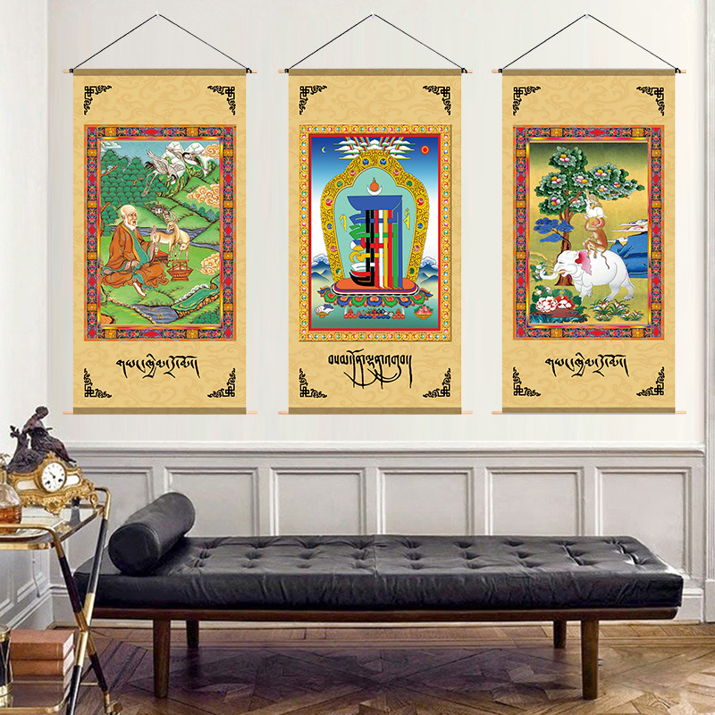 Tibetan homestay decoration ethnic style hanging cloth tapestry heavy color wall decoration painting bedroom fabric hanging painting entrance cloth painting 