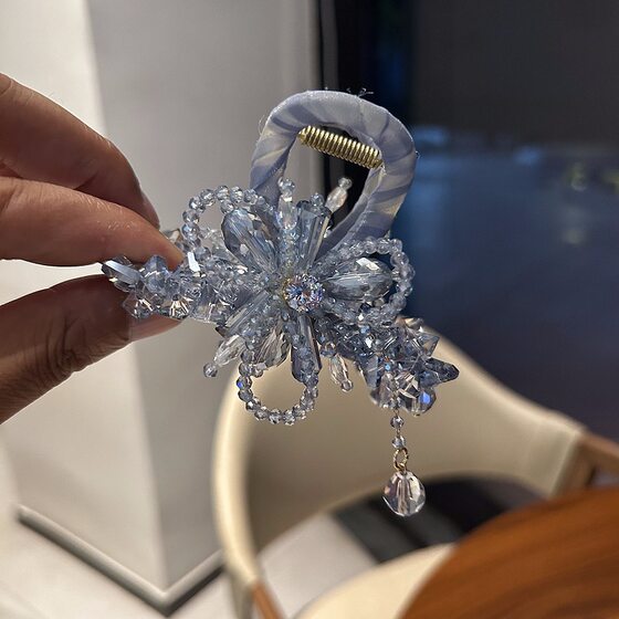 French Style Light Luxury Flower Hair Clip Tassel Crystal Hair Grab Fairy Beauty Head High-grade Grab Clip Shark Clip Hair Accessories for Women
