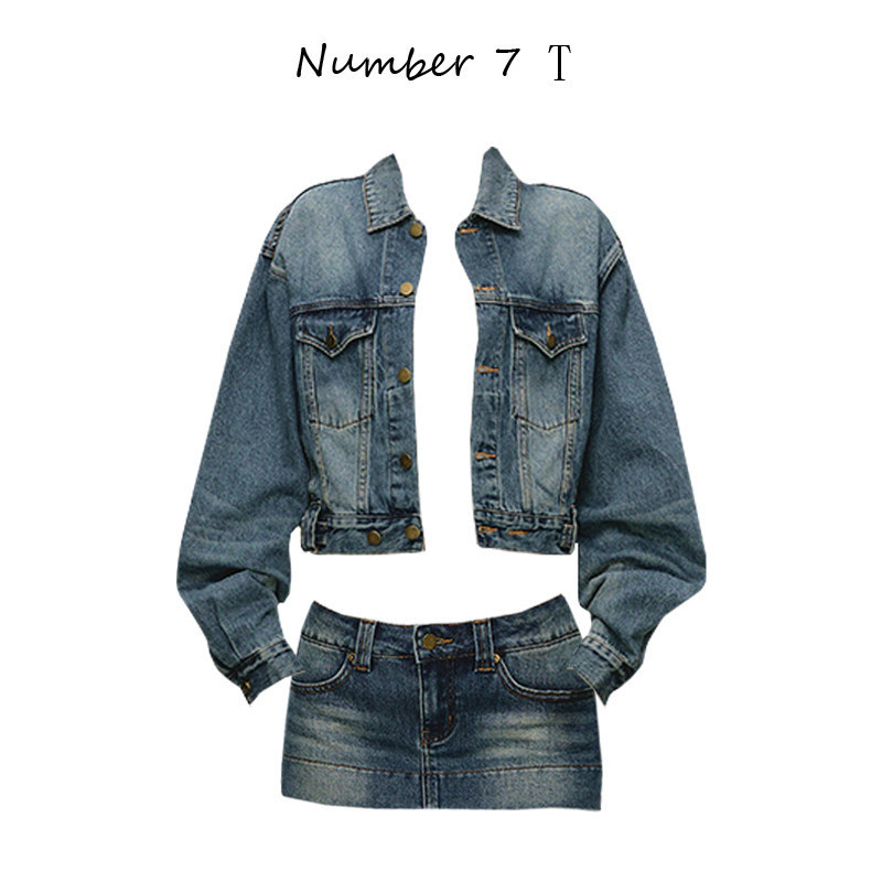 Hot Girl Style Retro Denim Jacket Women's Low-Waist Skirt and Culottes Two-Piece Set Spring and Autumn New Fashion Denim Suit