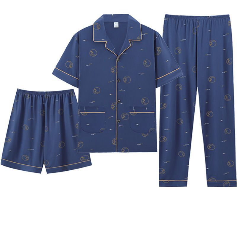 Pijama de hombre de algodón de verano pantalones cortos de mangas cortas pantalones cortos de tres piezas delgados ropa de casa de hombre verano