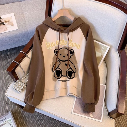 Women's and Girls' Hooded Sweatshirts with Cartoon Letters and Colorful Splicing -  New Trendy Style, Children's Version, Korean Inspired, Youthful and Fashionable