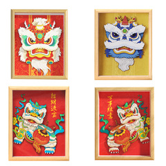 Rongmeng Culture 3D Puzzle DIY Chinese Style Festival Gift Ornament Sticker Decorative Painting Chinese Lion 3D Paper Carving