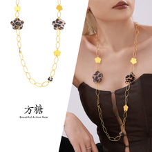 方糖ins不锈钢手工链雪花豹纹毛衣项链镀18K真金欧美跨境时尚潮流