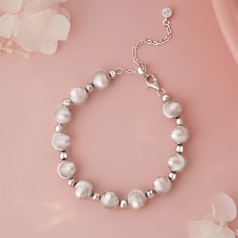 Qianjia S999 Pure Silver Niche Cat's Eye Silver Bead Bracelet with Artistic and Unique Design, Sparkling Good Luck Bracelet, Cross-Border Dropshipping