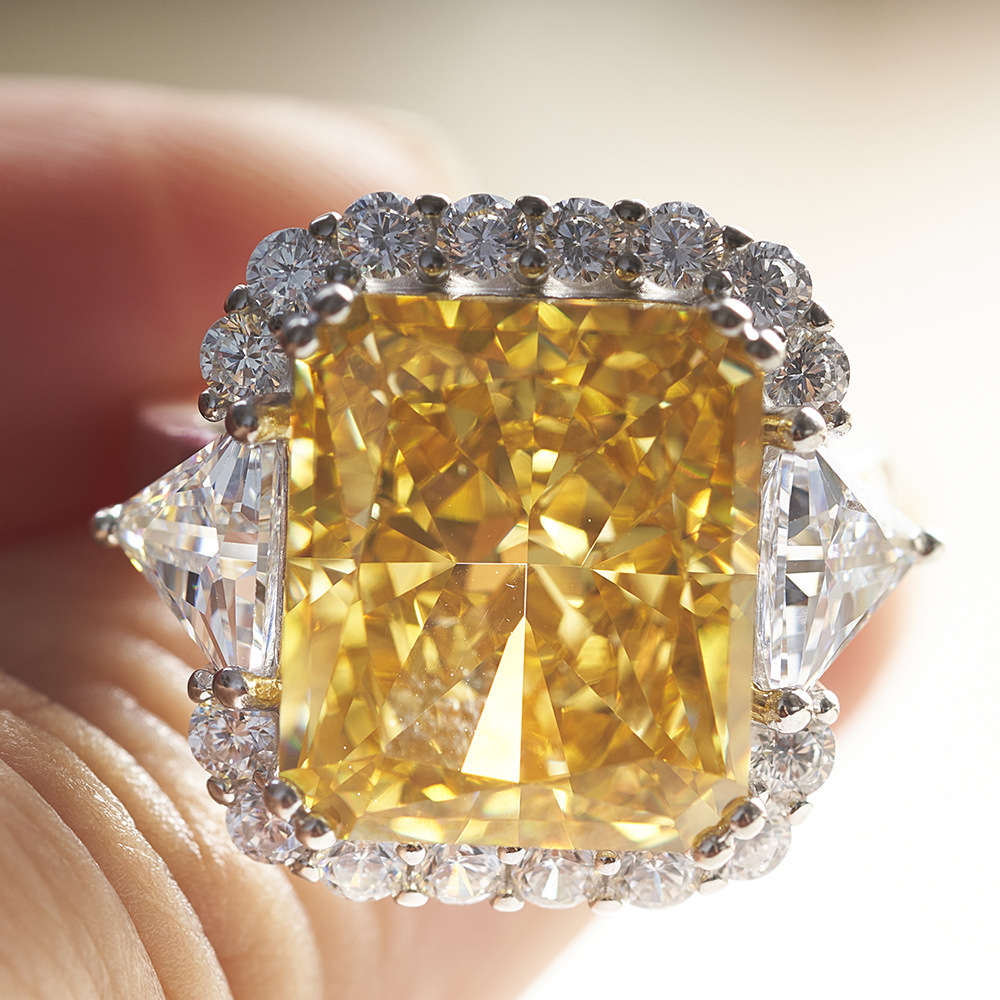 10 quilates VVS grado 3EX importado anillo de diamantes de alto carbono plata esterlina de cinco capas de platino grueso galvanizado con incrustaciones de diamantes ledean