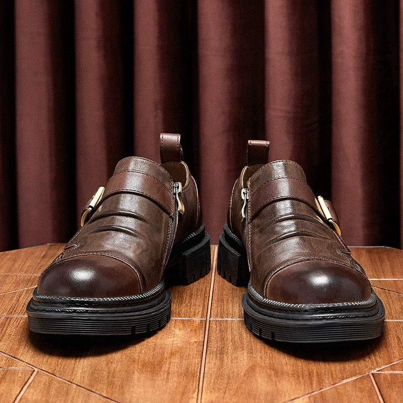 Британская кожаная обувь, мужская кожаная обувь на платформе без шнуровки, Мужская обувь в стиле ретро, повседневная воловья кожа с верхним слоем, 2023, новая летняя кожаная обувь