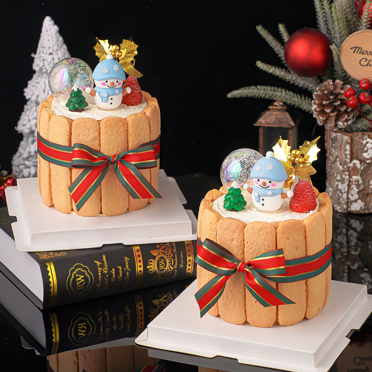 2026 Christmas Wishing Ball Cake Decoration Ornaments Christmas Eve Party Snowman Christmas Tree Baking Decoration Plug-In