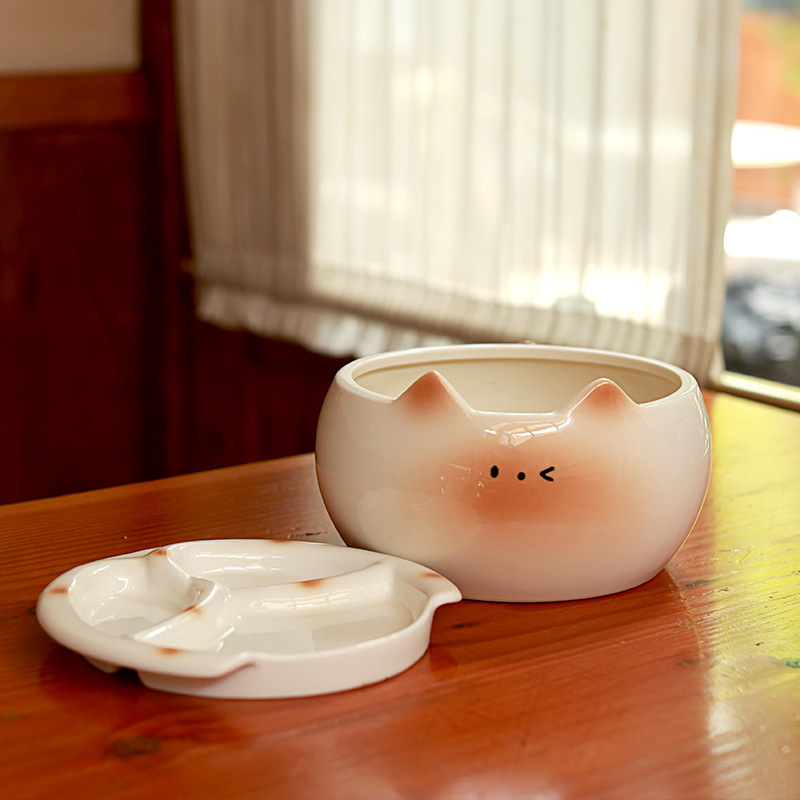 Tazón de fideos instantáneos de cerámica para gatos siameses Diseño creativo Taza de huevo linda de alto valor para niñas Tazón de fideos instantáneos para gatos Cerámica doméstica