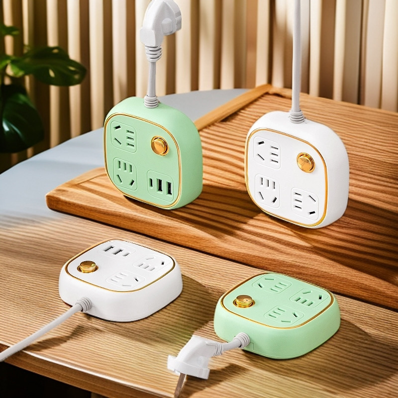 usb插排智能迷你插座多功能多孔插板桌面带线多口带插口床头圆孔.