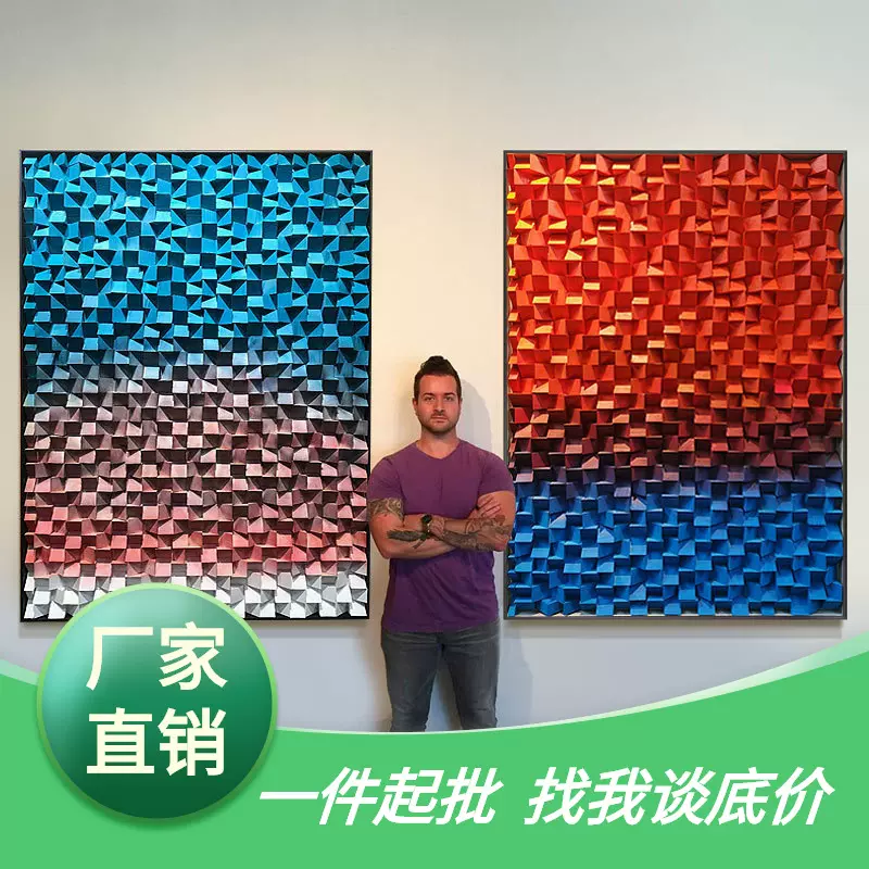 轻奢客厅玄关装饰画高档木头大幅装置艺术挂画走廊立体壁画实物画
