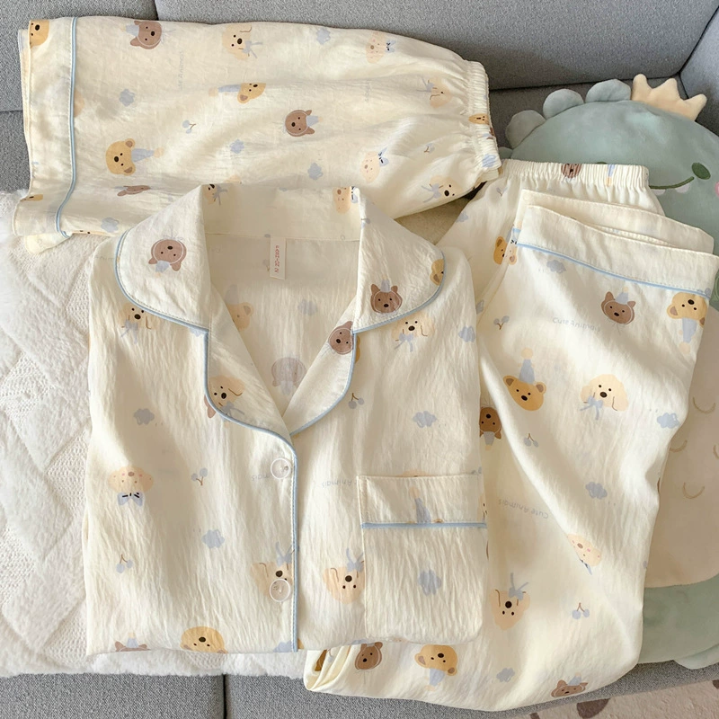 3‑предметный летний комплект пижам (Yunduo) хлопковая марля, японный мультяшный принт, короткий рукав