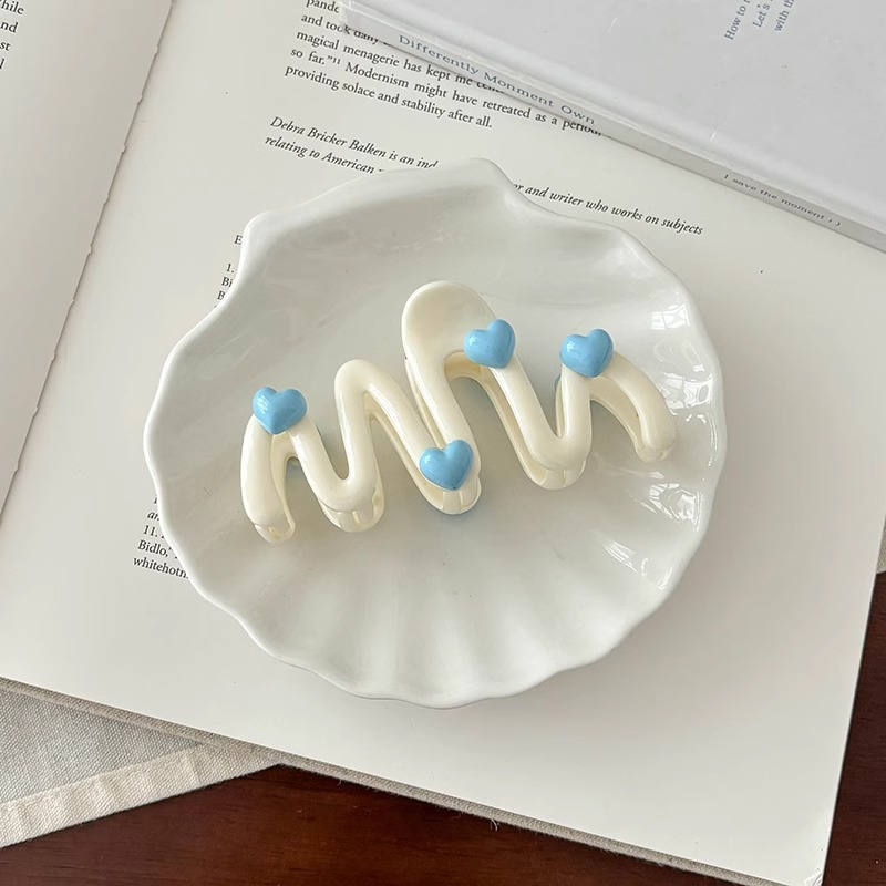 Wave amor agarrar clips para mujeres nuevo azul crema cabeza de tiburón clips de cabello de niña dulce toque de cabeza