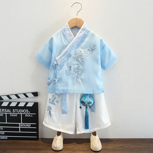 Children's Hanfu, new summer for boys, Chinese-style retro ancient costume Tang suit for boys, summer clothing, improved Mid-Autumn performance dress