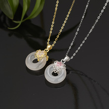 s925纯银新款玉髓甜甜圈滴胶樱花平安扣项链民族风女生颈饰锁骨链