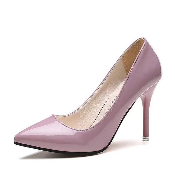 Black blue high heels nude heels pointed-toe made of patent leather