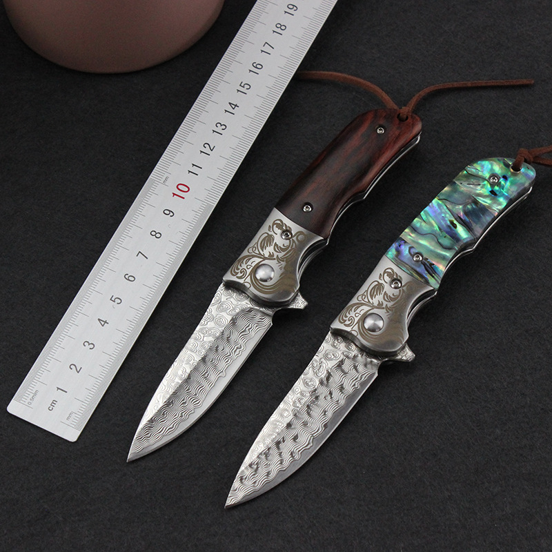 VG10钢芯大马士革户外刀 钢头轴承高硬度大马折刀 荒野求生折叠刀