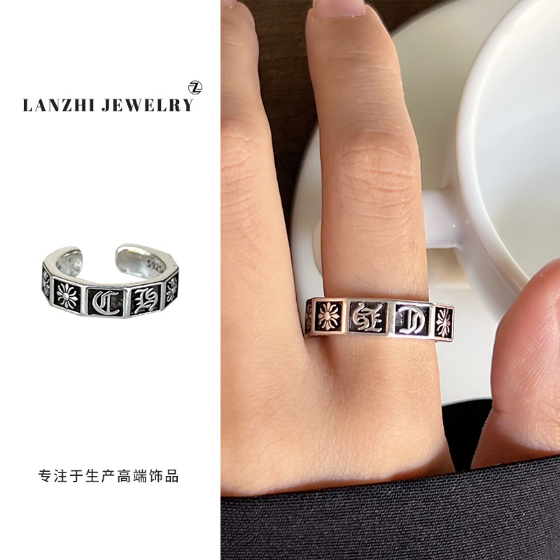 Lan Zhi 925 anillo de plata esterlina personalidad punk exagerado diseño joyería hip hop anillo abierto no desvanecimiento nicho