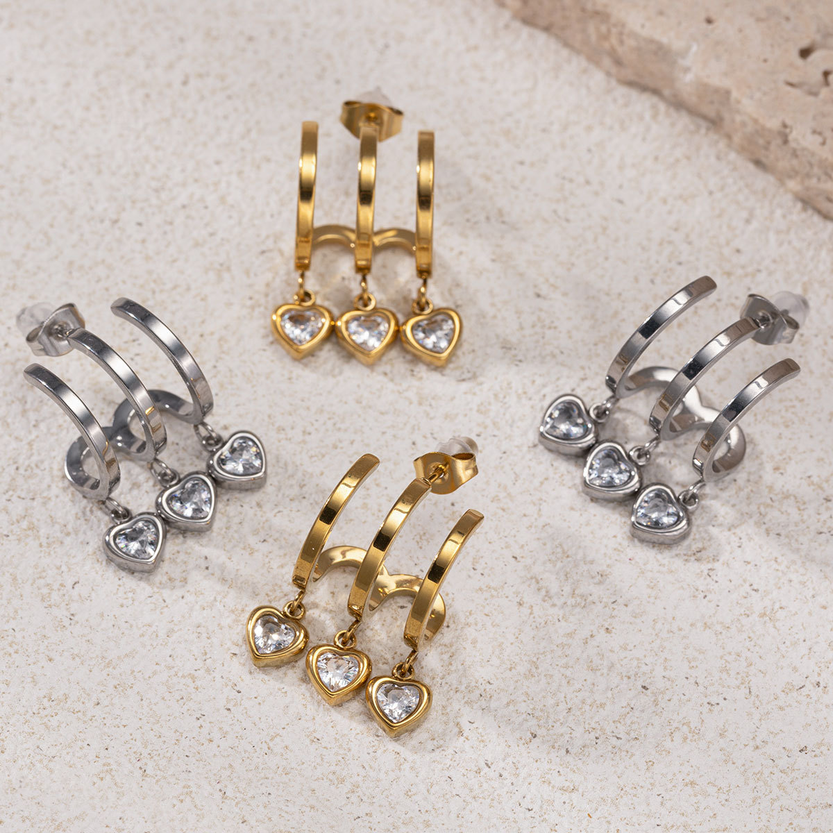 Taina europa y americana pendientes de acero inoxidable para mujeres lujosas de alto nivel amor colgante oro y plata de acero de titanio de dos colores joyas de orejas