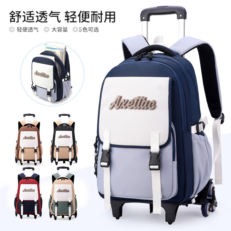 Peces naturales 2024 nueva mochila de tirón de gran capacidad de seis ruedas de escalada de escaleras mochila de doble propósito mochila de estudiantes de primaria