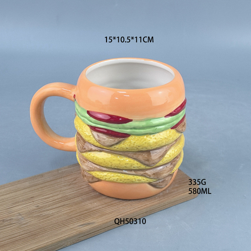 Taza de hamburguesas con tapa de alta calidad de cerámica taza de agua de oficina doméstica taza de desayuno de leche personalizada taza de café