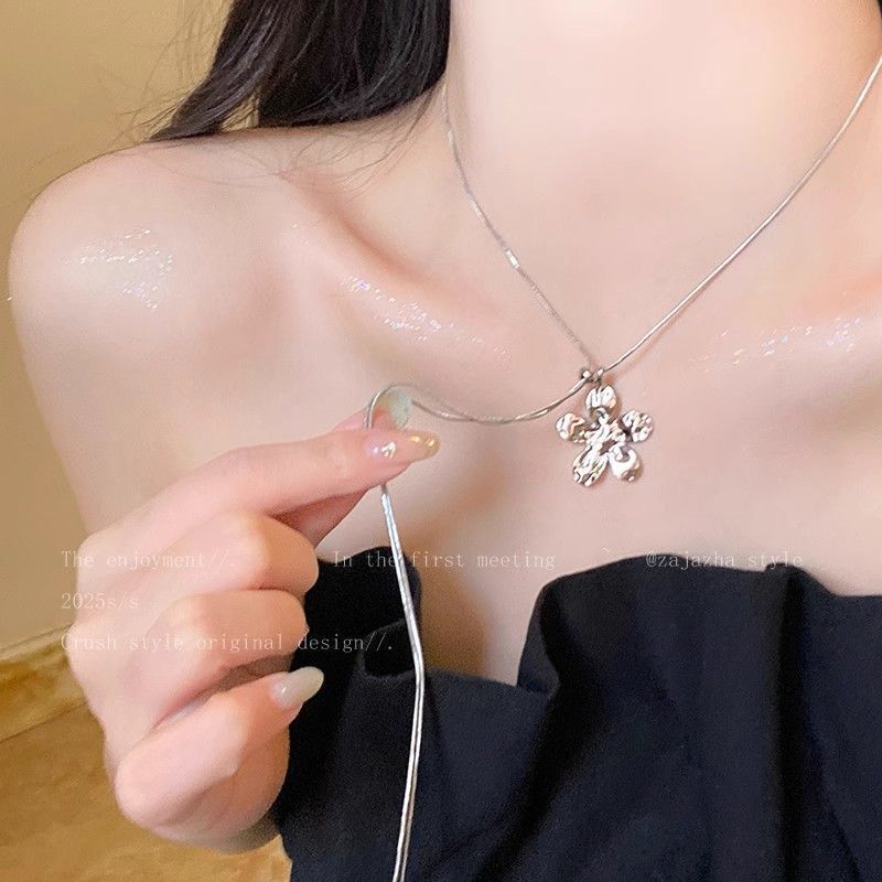 夏の新しい韓国シルバーフラワーネックレスニッチデザイン絶妙な鎖骨チェーンファッションスタッキングネックレスアクセサリー|undefined