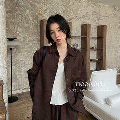 TTOO VOUIS秋季新款2212轻氧透气休闲中长款长袖亚麻防晒衬衫女薄