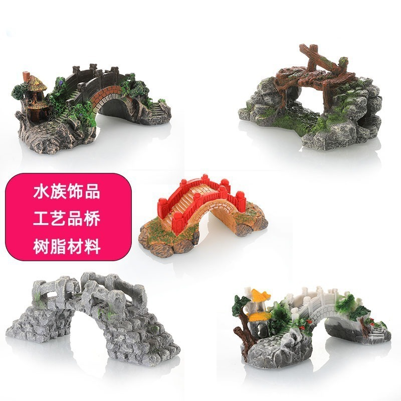 Nuevas decoraciones de paisajismo, decoración de rocalla, acuario, puente colgante creativo, accesorios de puente de madera, fábrica de puente de suministro de piedra artificial