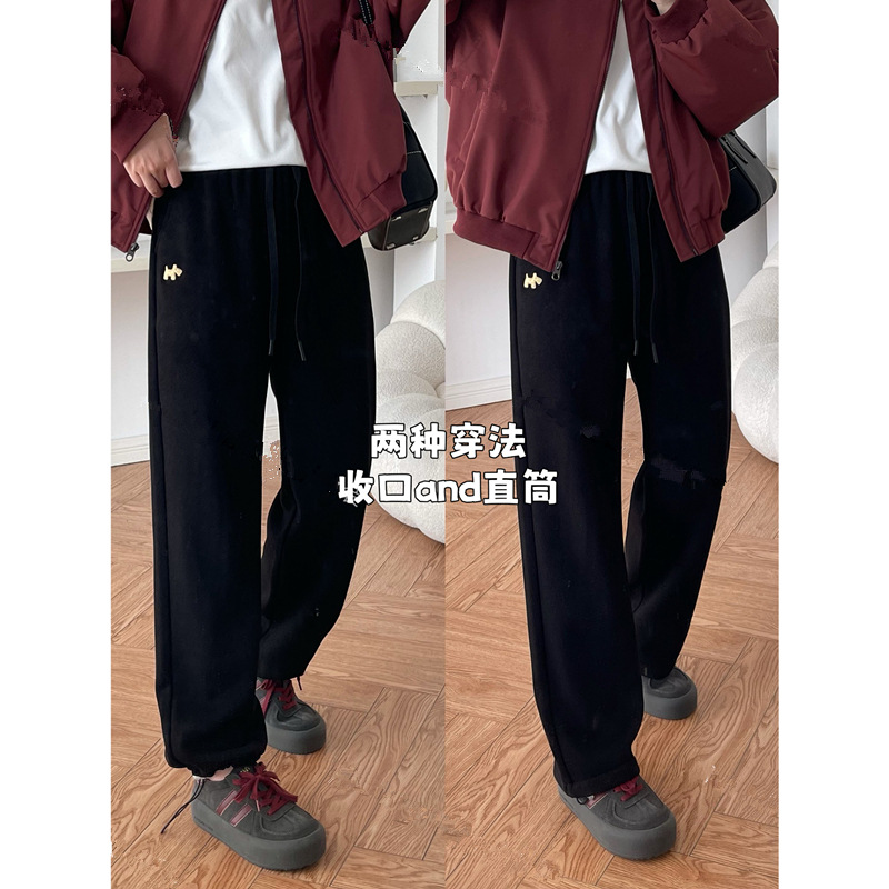 겨울 두꺼운  벨벳 드로스트링 다리 투웨어 캐시미어 스트레이트 팬츠 느슨한 느슨한 허리 캐주얼 할렌 바지