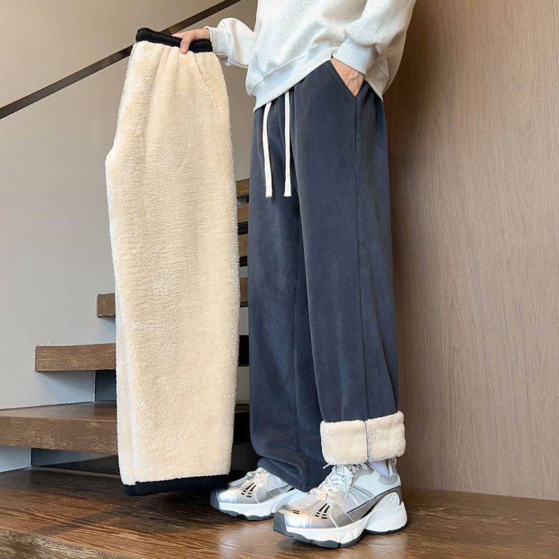 Solid Color Men's Fleece-Lined Pants, Men's Winter Thickened Warm Straight-Leg Pants, Northeast Cold-Proof Sweatpants Solid Color Men's Fleece-Lined Pants, Men's Winter Thickened Warm Straight-Leg Pants, Northeast Cold-Proof Sweatpants