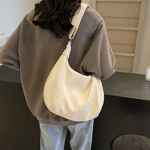 Fashionable canvas bag for women, large capacity, new style, versatile, college student class bag, single shoulder crossbody bag, casual dumpling bag