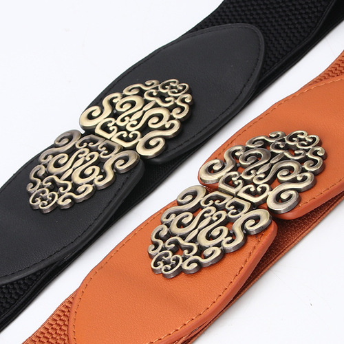 New women's European and American versatile belt, simple retro carved buckle, wide girdle, women's accessories, decorative belt