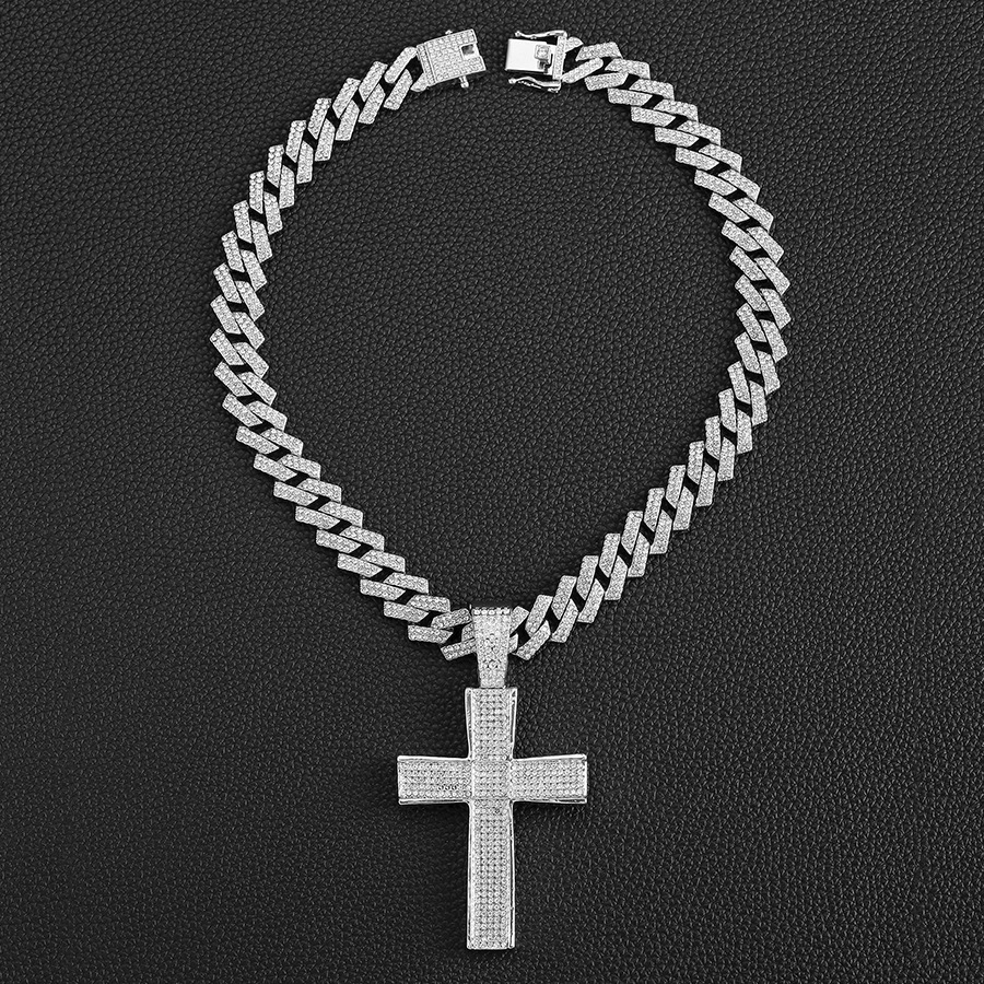 Neit Produkt mat Diamant-Ageleetkette, Nischdesign, grouss Kräiz-Auerschnalle Kubanesch Kette-Bijouen_voghion.com