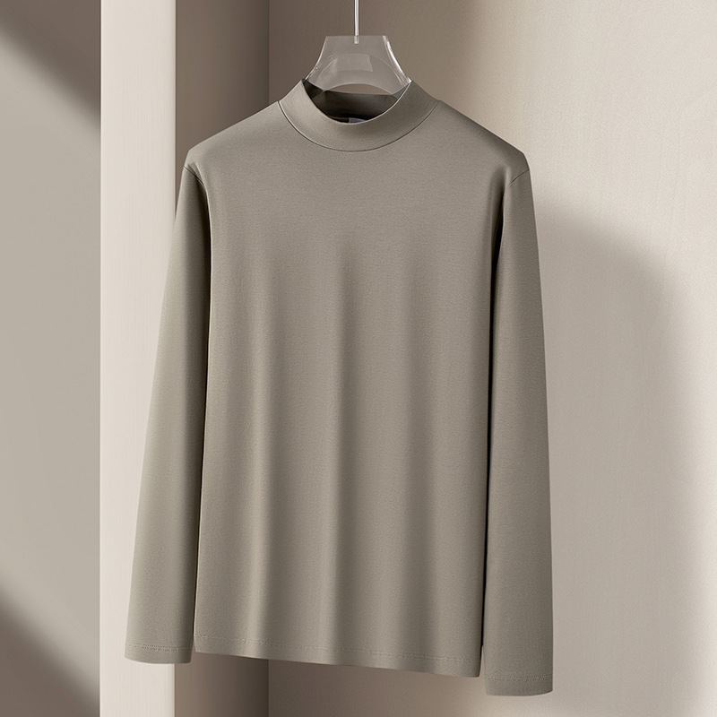 シルケットコットンハーフタートルネックボトリングシャツメンズ春秋帯電防止暖かい長袖Tシャツインナーミッドカラーオータムコート25新スタイル|undefined