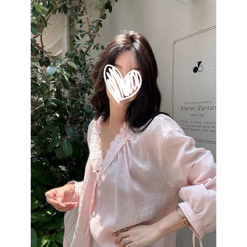 Shi Wei Liang Light Oxygen Lily of the Valley Series Irregular Ruffled Thin Tencel Ramie Shirt Feminine Top