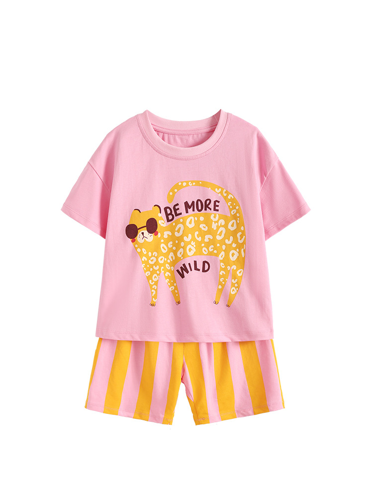 Trajes de niñas malwee transfronterizos de verano nuevos lindos camisetas de cuello redondo de niñas europeas y americanas para niños y medianos dos conjuntos